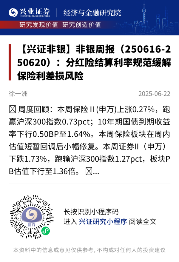 都优配送端 【兴证非银&金融科技】周观点：分红险结算利率规范缓解保险利差损风险